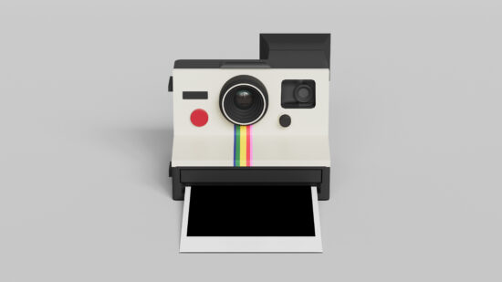 Polaroid Camera and Picture Mock up. 3D Rendering